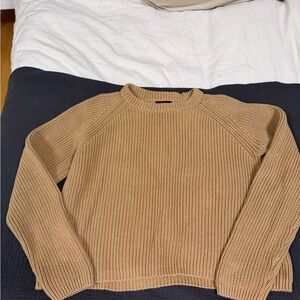 Quince Women's Camel Cable Knit Crewneck Sweater